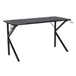 Biurko gamingowe 140x75 cm czarne z podświetleniem Led z uchwytem na słuchawki i kubek Actona Group