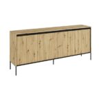 Komoda TREND TR-04  4d z oświetleniem - dąb artisan/czarny/frezowanie proste Lenart