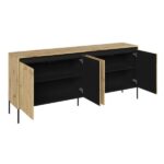 Komoda TREND TR-04  4d z oświetleniem - dąb artisan/czarny/frezowanie proste Lenart - obrazek 2