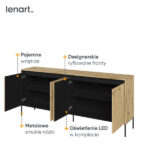Komoda TREND TR-04  4d z oświetleniem - dąb artisan/czarny/frezowanie proste Lenart - obrazek 3