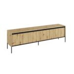 Komoda TREND TR-06 RTV 4d z oświetleniem - dąb artisan/czarny/frezowanie proste Lenart
