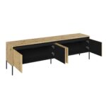 Komoda TREND TR-06 RTV 4d z oświetleniem - dąb artisan/czarny/frezowanie proste Lenart - obrazek 2