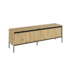 Komoda TREND TR-05 RTV 4d z oświetleniem - dąb artisan/czarny/frezowanie proste Lenart