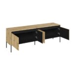 Komoda TREND TR-05 RTV 4d z oświetleniem - dąb artisan/czarny/frezowanie proste Lenart - obrazek 2