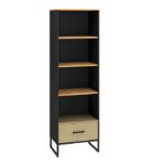 Regał Colt 03 dąb craft złoty + czarny + stal premium  ML MEBLE